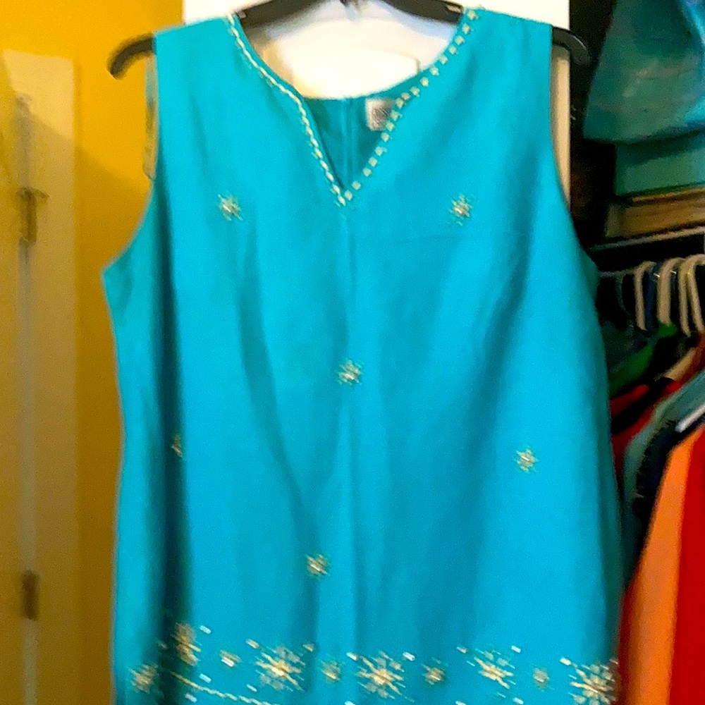 Nice aqua pants and beaded top part linen